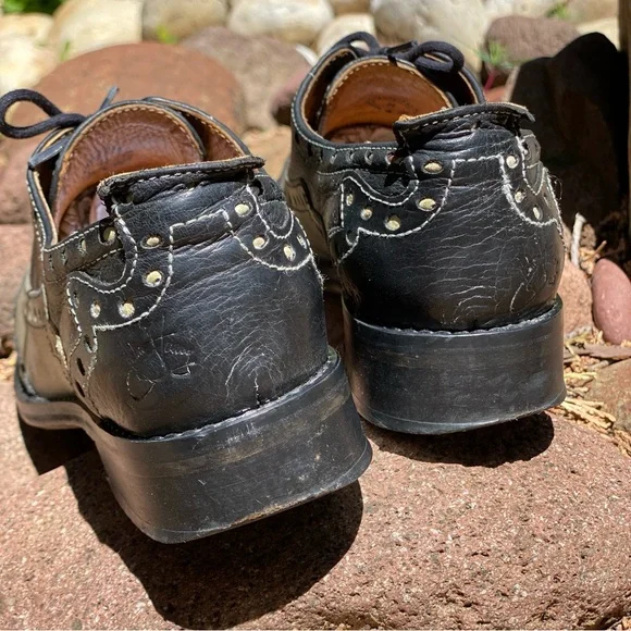 John Fluevog Adrians Amanda Saddle Shoe Loafer Leather Size 8 Womens Black Khaki - Picture 8 of 16